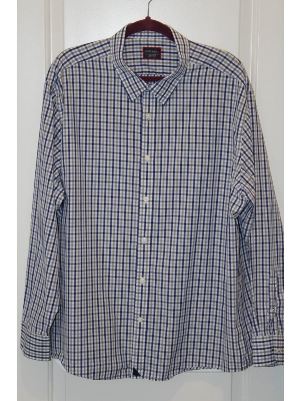 UNTUCKit Mens XXL Almaden Blue Gray Check 100% Cotton Button Down Casual Shirt